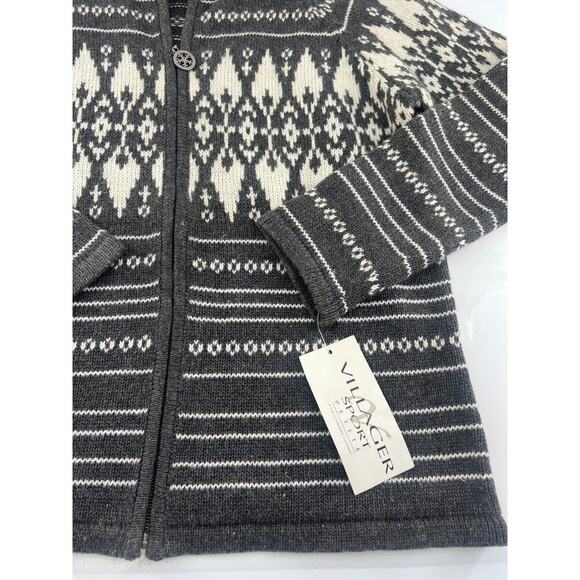 Vintage Villager Sport Sweater Womens Small Petite Gray Cream Cardigan Zip Wool - Picture 2 of 8